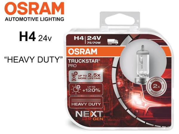 Osram H4 +100% 24volt 70/75w halogen premium lampor p43t 2-pack