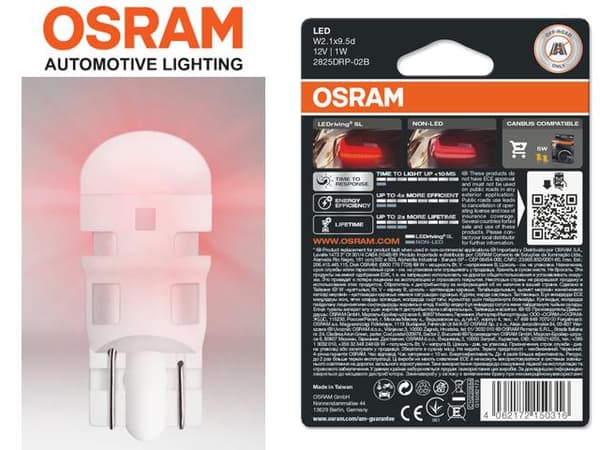 Osram t10 w5w röd 2-pack led W2.1x9.5d