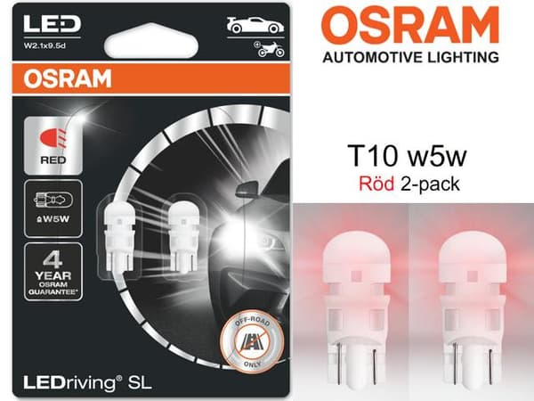Osram t10 w5w röd 2-pack led W2.1x9.5d
