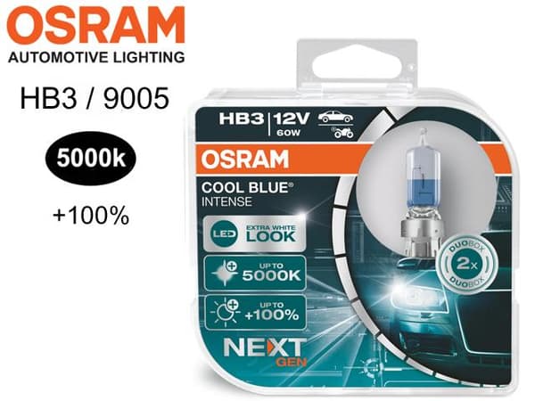 Osram Hb3 +100% COOL BLUE 5000k halogen lampor DC  P20d 9005