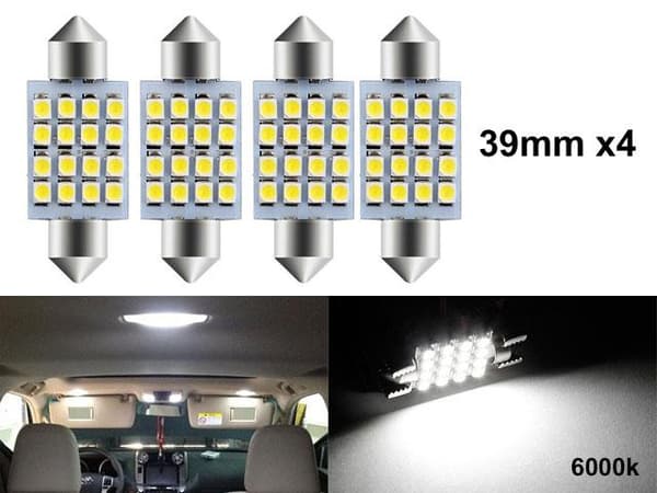 Spollampor 39mm 6000k vit 4-pack led 2835SMD C5W SV8.5
