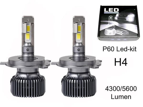 P60 led kit H4 +4300 lumen 53w 6000k halvljus helljus 2-pack
