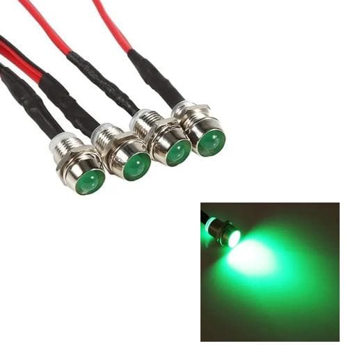 8mm gröna diodlampor för infällning i panel 4-pack kontrollampa