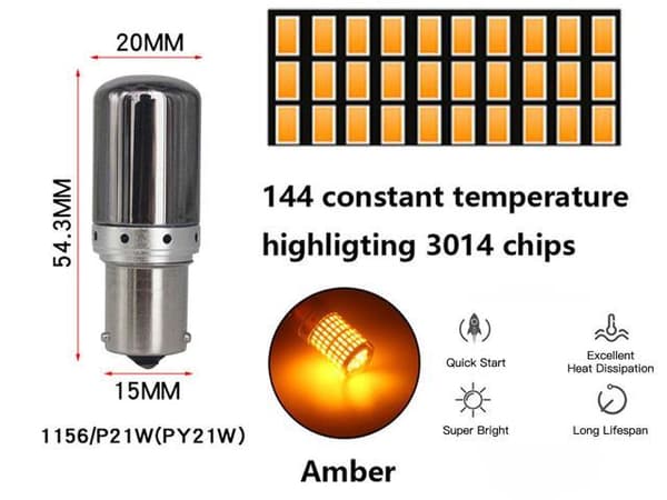 Ba15s gul blinkers Canbus led lampor 12v p21w 1156 diadem 2st