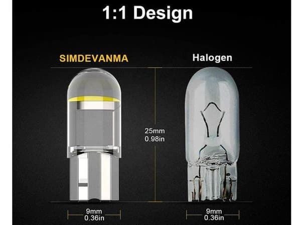 T10 w5w blå Led med 1st COB led chip 12v DC  10-pack