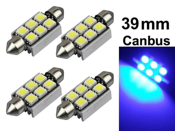 Spollampa 39mm blå Canbus Led 5050SMD 4-pack C5W SV8.5