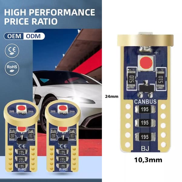 T10 w5w röda Led lampor Canbus 3x 3030SMD chip 2-pack 12-16v