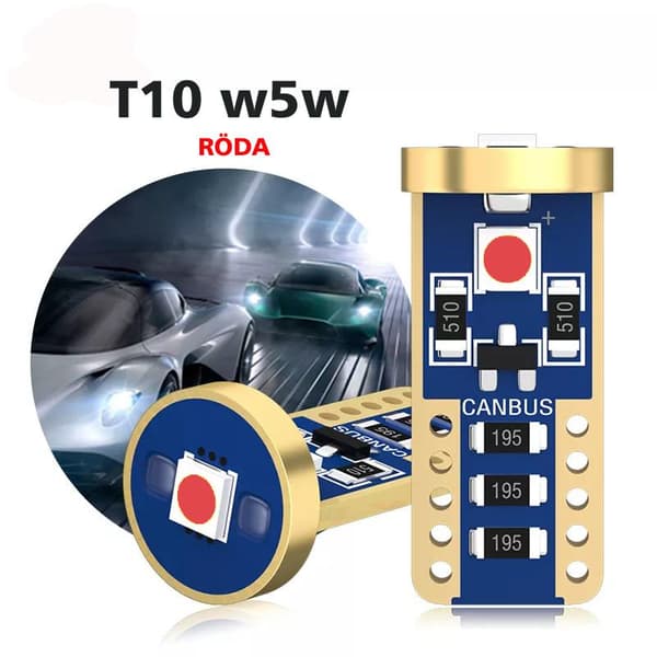 T10 w5w röda Led lampor Canbus 3x 3030SMD chip 2-pack 12-16v