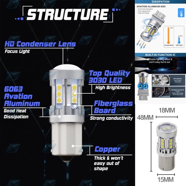 Ba15s 6000K led lampor bromsljus backljus 1156 p21w .