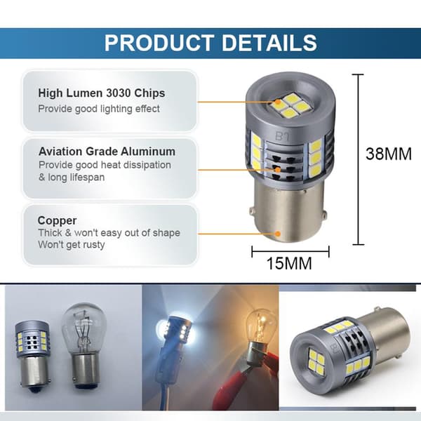 Ba15s 12-24v 6000K led lampor bromsljus backljus 1156 p21w