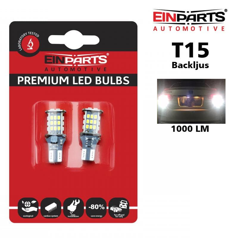 T15 W16W 921 912 906 backljus Led 1000 lum 6000K W2,1x9,5d