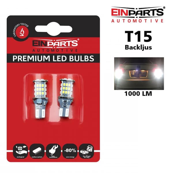 T15 W16W 921 912 906 backljus Led 1000 lum 6000K W2,1x9,5d