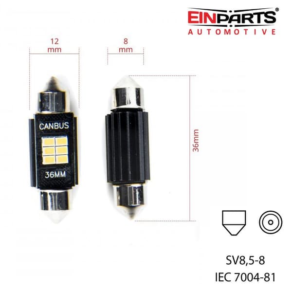 EINPARTS Canbus c5w 36mm Led 310 lumen 6000K 2-pack festoon