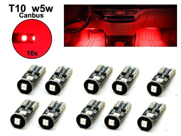 T10 w5w röd Led lampor Canbus m. 3st 3030SMD chip 10-pack