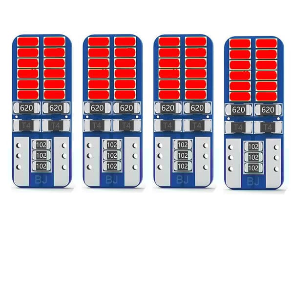 T10 w5w Canbus Röd 4-pack Led lampor med 24st 3014smd chip