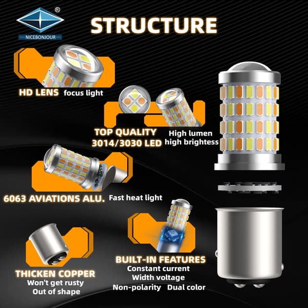 Bay15d p21/5w 1157 Led lampor gulvita chip Dualcolor 2-pack ,.