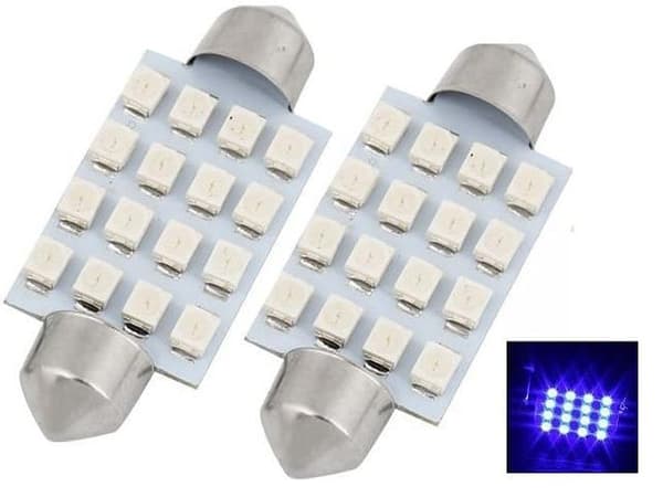 Spollampa 36mm c5w Blå 2-pack med 16st 3528smd chip 12v