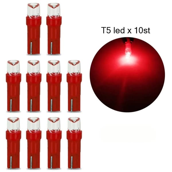 T5 röd 10-pack Led W2x4.6d W2.1.x4.9d W1.2W W2.3W 12v