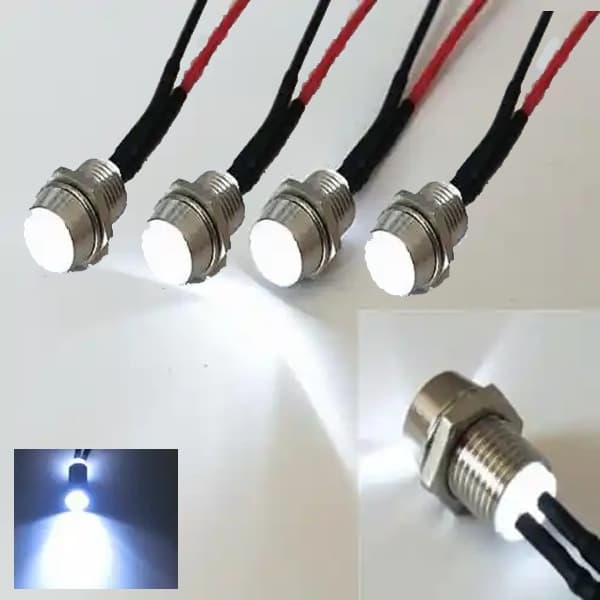 8mm vita diodlampor för infällning i panel 4-pack kontrollampa