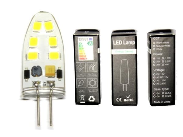 G4 2w dimbar 12v DC + AC Led lampa 3100K varmvit G-4  3-pack .