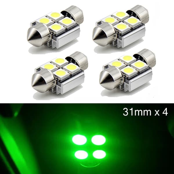 Spollampa 31mm grön canbus Led 5050SMD 4-pack C5W SV8.5