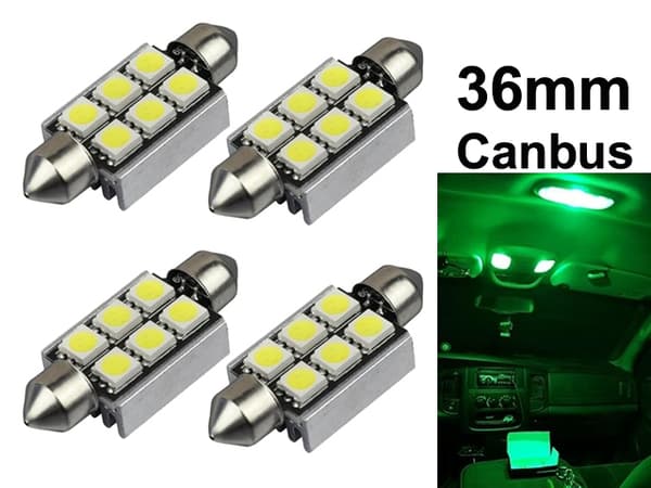 Spollampa 36mm grön Canbus Led 5050SMD 4-pack C5W SV8.5