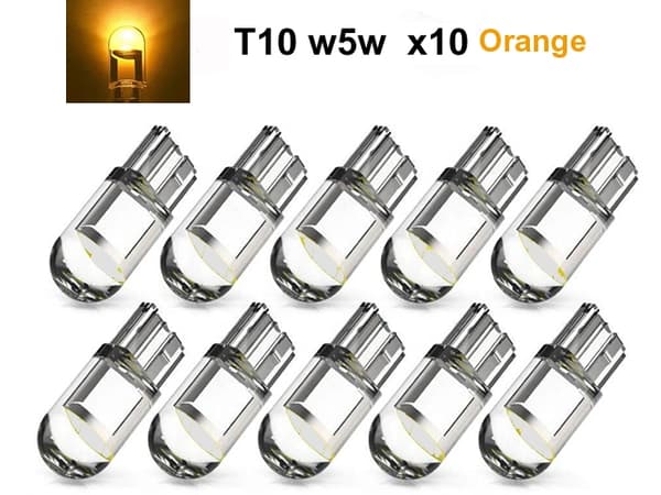T10 w5w Gul Orange Led med 1st COB led chip 12v DC  10-pack