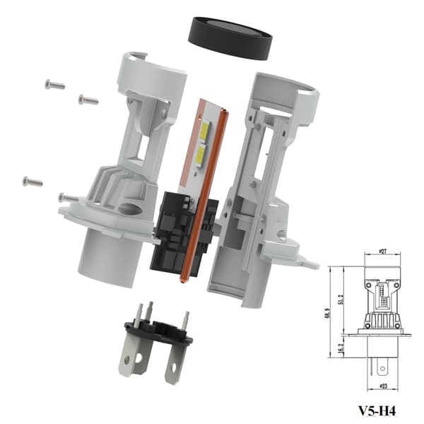 V5 H4 40w Led kit 4000 lumen 6000k med fläkt 2-pack