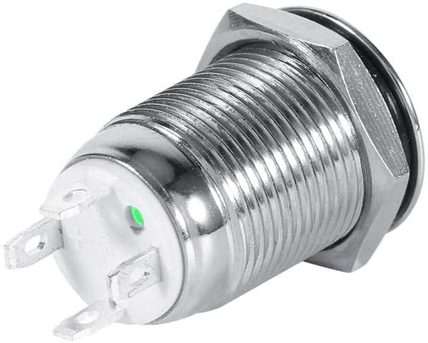 12 mm tryckknappsbrytare i rostfritt stål, 12V-24V 5A LED PÅ AV Vattentät växlingsbrytare med självåterställningskabelkontakt (gul)