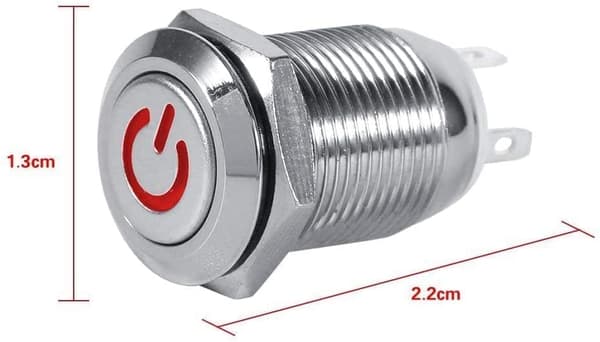 12 mm tryckknappsbrytare i rostfritt stål, 12V-24V 5A LED PÅ AV Vattentät växlingsbrytare med självåterställningskabelkontakt (gul)