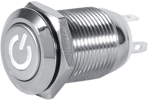 12 mm tryckknappsbrytare i rostfritt stål, 12V-24V 5A LED PÅ AV Vattentät växlingsbrytare med självåterställningskabelkontakt (gul)