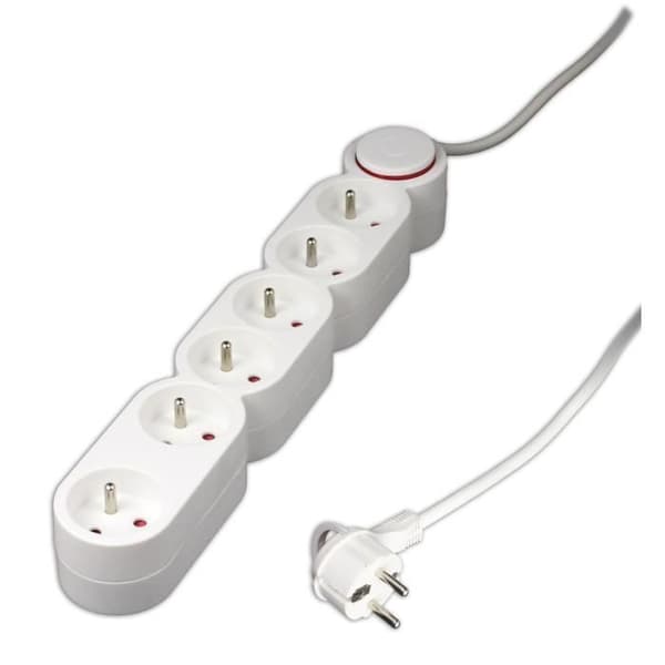 Eldosa 6 uttag 16A med strömbrytare utrustad med en extra platt vit stickpropp