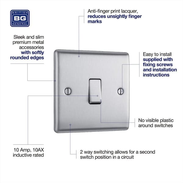 Strömbrytare Borstat Stål 2-pack BG ELECTRICAL