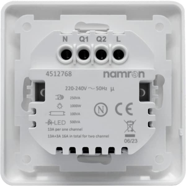 Namron Zigbee 2 Kanal 16A Bryter Hvit