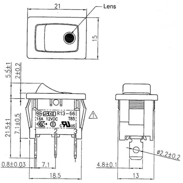 Vippbrytare - TRU COMPONENTS - TC-R13-66B2-02 - 12 V-DC - 16 A - Svart