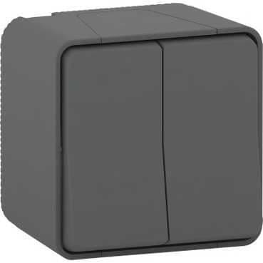 Schneider MUR35022 Mureva Styl tvåvägsbrytare - Ytmonterad - Komplett - Grå - Automatisk anslutning - IP55 IK08