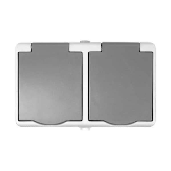 Dubbeluttag - NANO - Mini IP54 - 16A - Vattentät - Ljusgrå