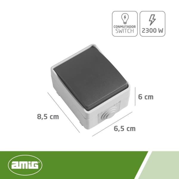 Amig switch - 8459 - 3611 - Vattentät korsande switch IP54 10 A 230 V grå