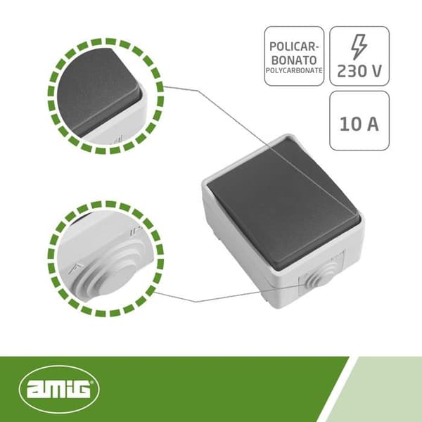 Amig switch - 8459 - 3611 - Vattentät korsande switch IP54 10 A 230 V grå