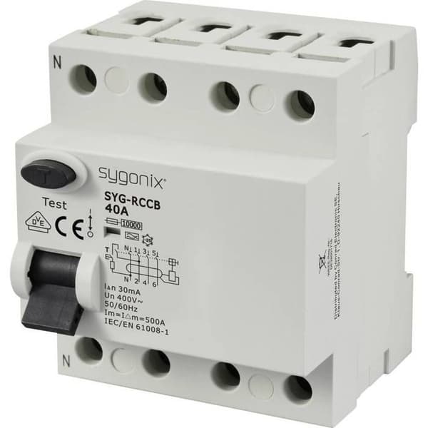 Sygonix SY-6438018 SYG-RCCB 3P+N/A40/10kA/30mA Restströmbrytare A 4-polig 40 A 0,03 A 400 V