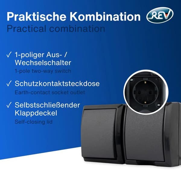 Rev - 0007861900 - Aufputz-Steckdose mit Schalter IP44 Schwarz ()