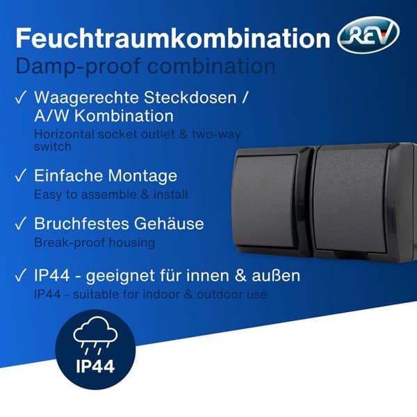 Rev - 0007861900 - Aufputz-Steckdose mit Schalter IP44 Schwarz ()
