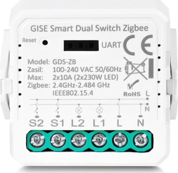 Interrupter Gise Smart Dual Switch utan Zigbee neutral | Dubbel Zigbee relämodul | GDS-ZB-NN