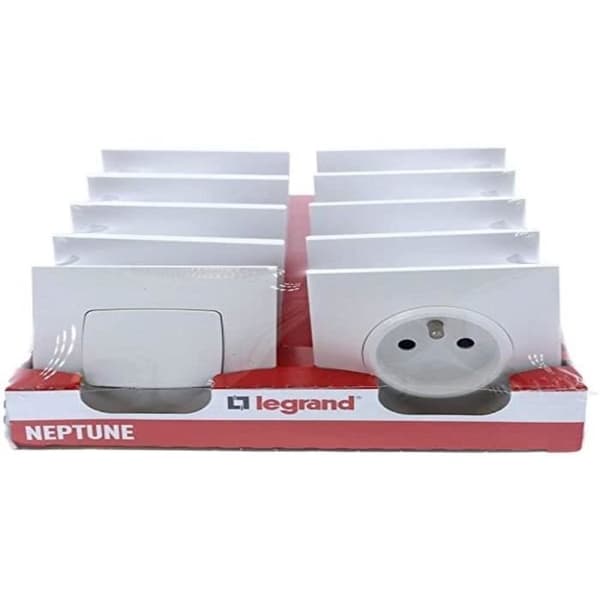 Strömbrytare och uttag - LEGRAND - Neptunus - Set med 2 strömbrytare - 8 uttag - Vit