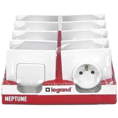 Strömbrytare och uttag - LEGRAND - Neptunus - Set med 2 strömbrytare - 8 uttag - Vit