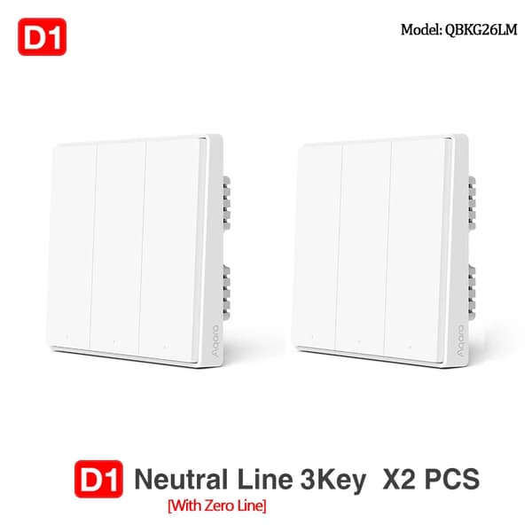Aqara Älykäs Seinäkytkin, ZigBee Viestintä, 1Nappi/2Nappia/3Nappia Vaihtoehdot,D1 Neutraalilla 3 X2