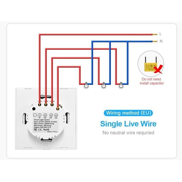 AVATTO LZTS02-EU-220V Zigbee-brytare, vit (2-gang, utan neutral)