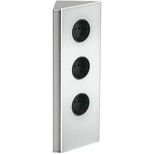 WIPO OMPI Power Angle g rostfritt stål, vitt glas - 3 x skyddskontaktuttag, - 41910102200