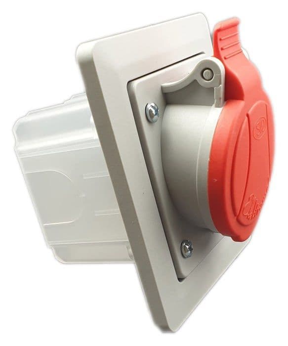 Elektromet - 921850 - Vinklad infälld kontaktuttag med ram 5P 16A 400V röd IP GSP 16/5 IP-44 ()