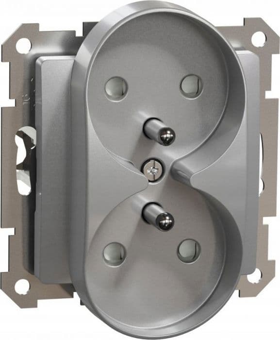 Schneider electric - SDD113275 - Sedna Design, uttag 2x2P+PE med luckor för ram-system, aluminium silver.